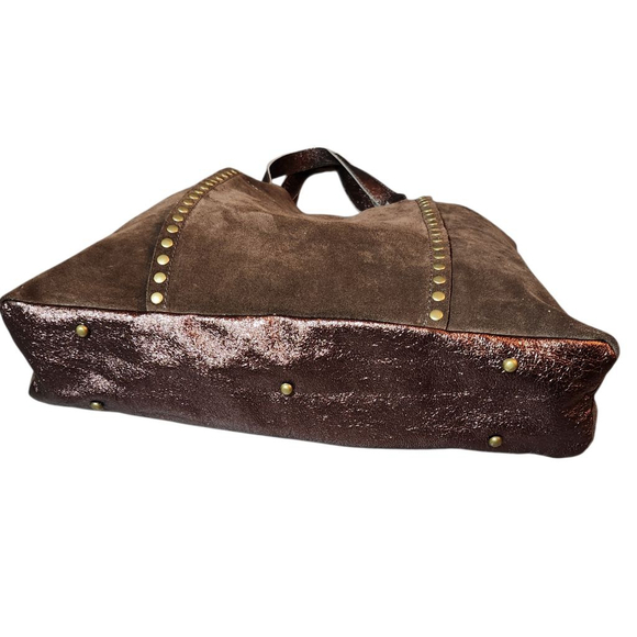 Marlon Brown Suede Tote Bag Made In Italy - Picture 7 of 10